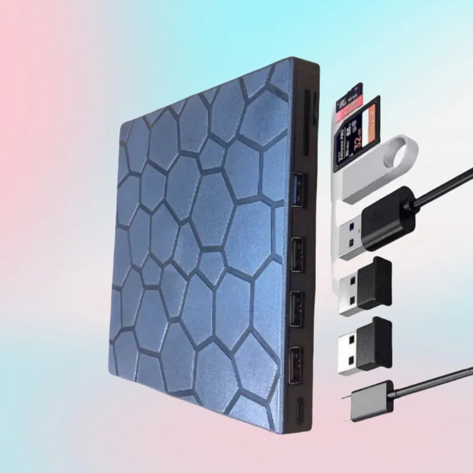 Black external USB CD writer drive with compact rectangular design