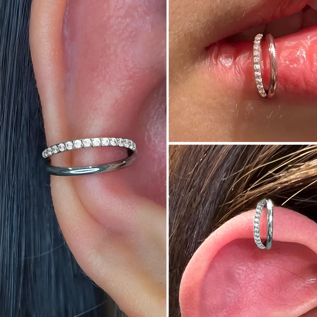 Titanium alloy fork nose ring with screw-on ball closure in silver finish.