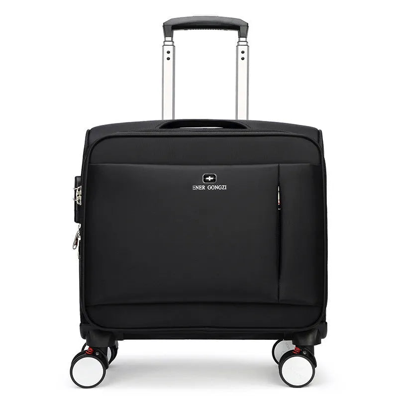 18 inch black Oxford cloth business boarding case with universal wheels and anti-theft features