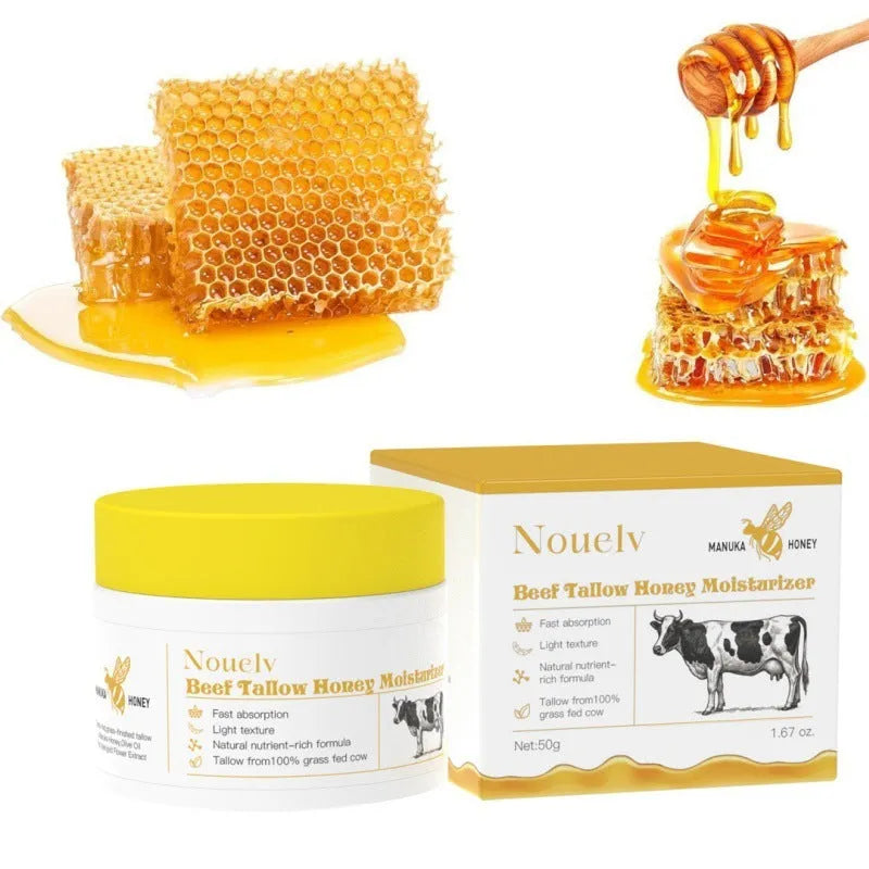 Jar of 50g honey tallow moisturising cream for dry and combination skin.