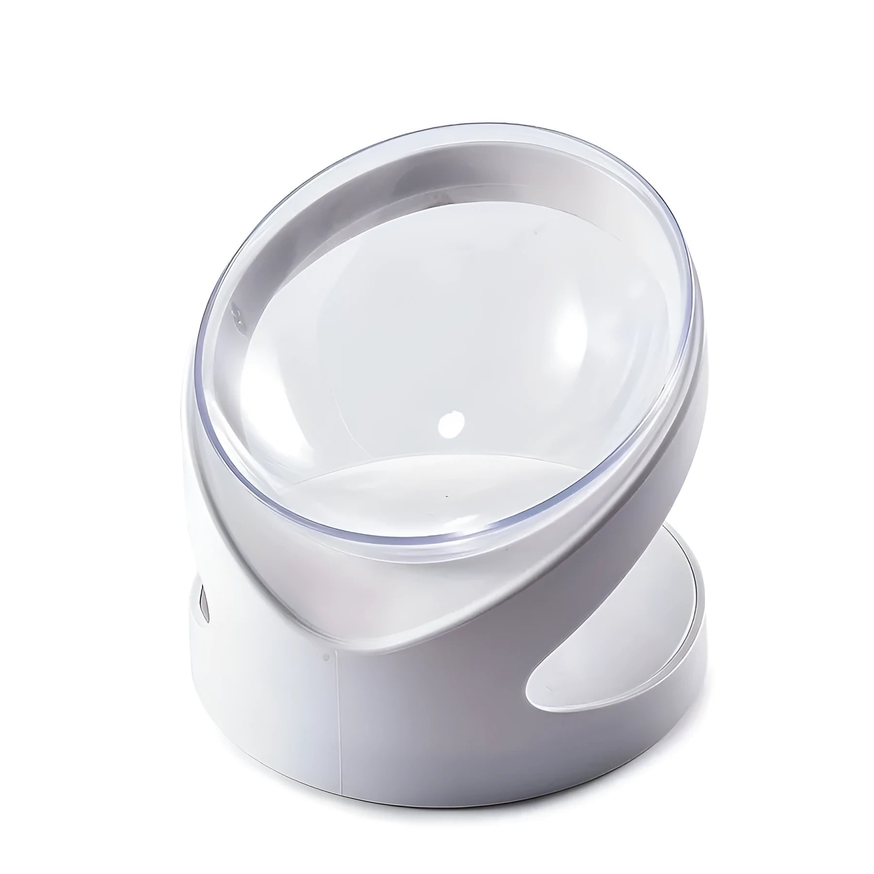 Clear white plastic cat food bowl with 4-degree anti-vomit tilt angle