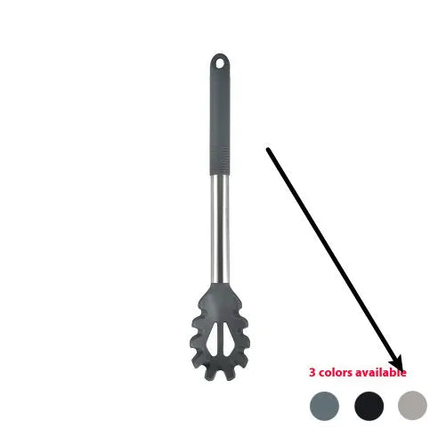 Silicone kitchen utensil set with 12 pieces including spatula, turner, ladel, and food clip in rotating storage bucket