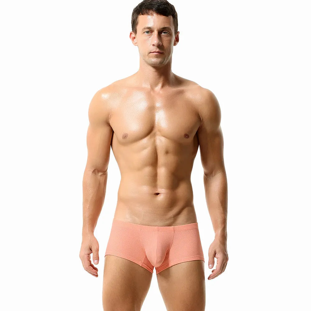 Personality Men's Boxers in breathable nylon fabric showing mid-low waist design in beige colour