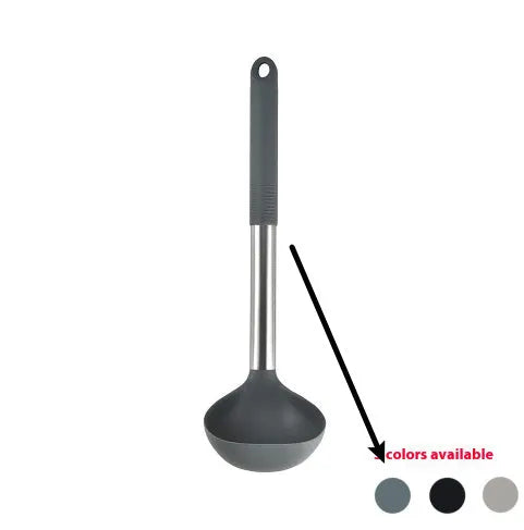 Silicone kitchen utensil set with 12 pieces including spatula, turner, ladel, and food clip in rotating storage bucket
