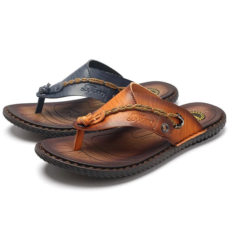 Men's herringbone pattern outdoor slippers in dark blue with rubber sole
