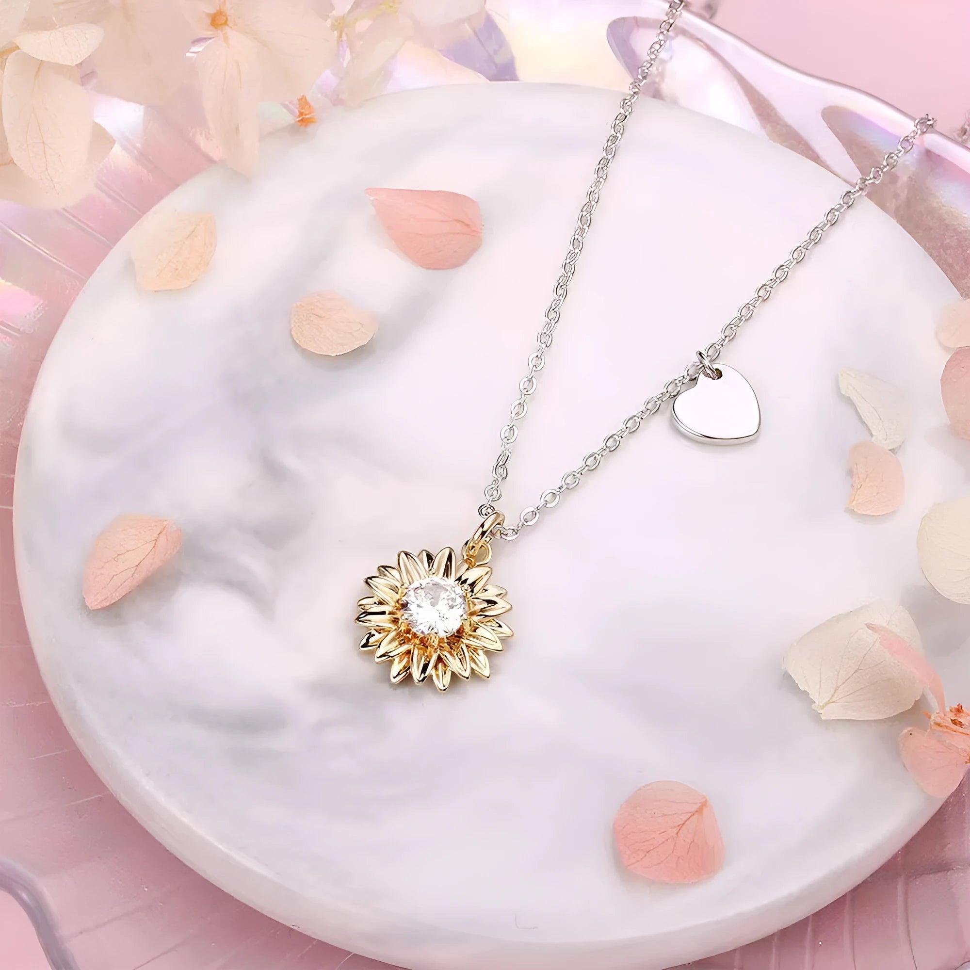925 silver sunflower necklace for women with adjustable length and geometric pendant design
