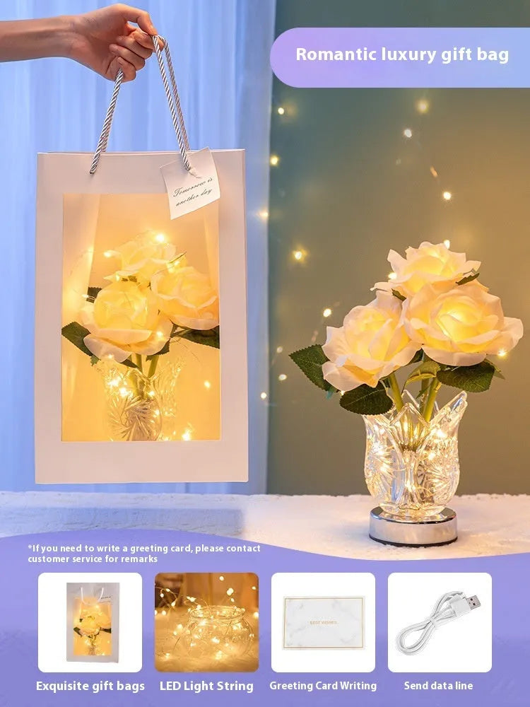 Crystal flowers decorative table lamp with touch control dimming and rechargeable battery