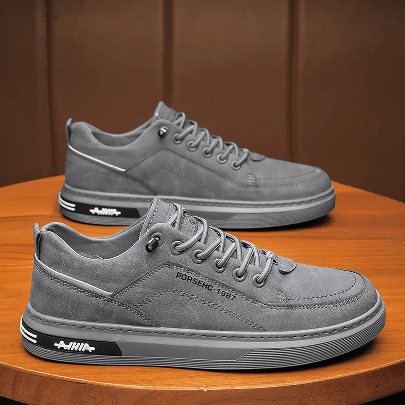 Men's waterproof casual work shoes with non-slip rubber soles in black, grey, or khaki colours
