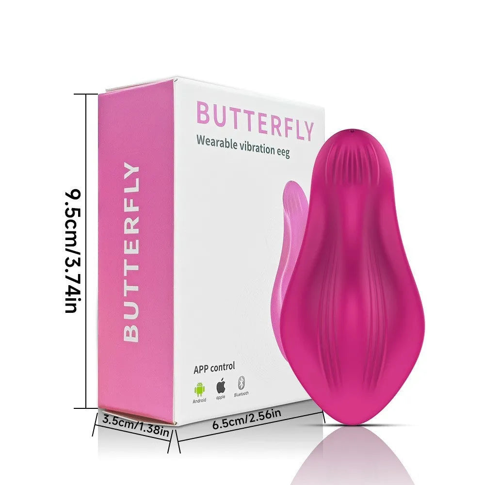 Rose red female vibrator with butterfly design and smartphone APP remote control