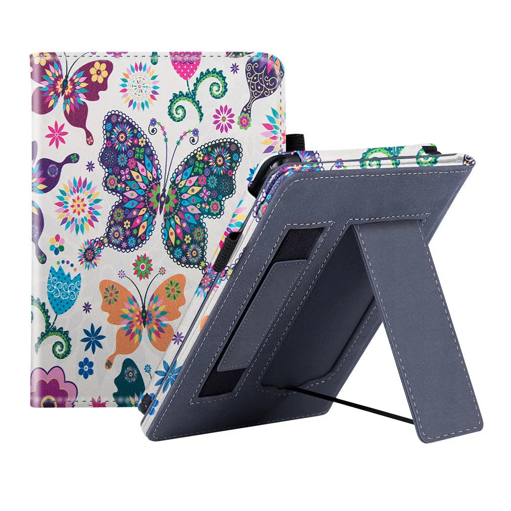 Kindle Paperwhite 11 leather case with wrist bracket showing calf leather exterior
