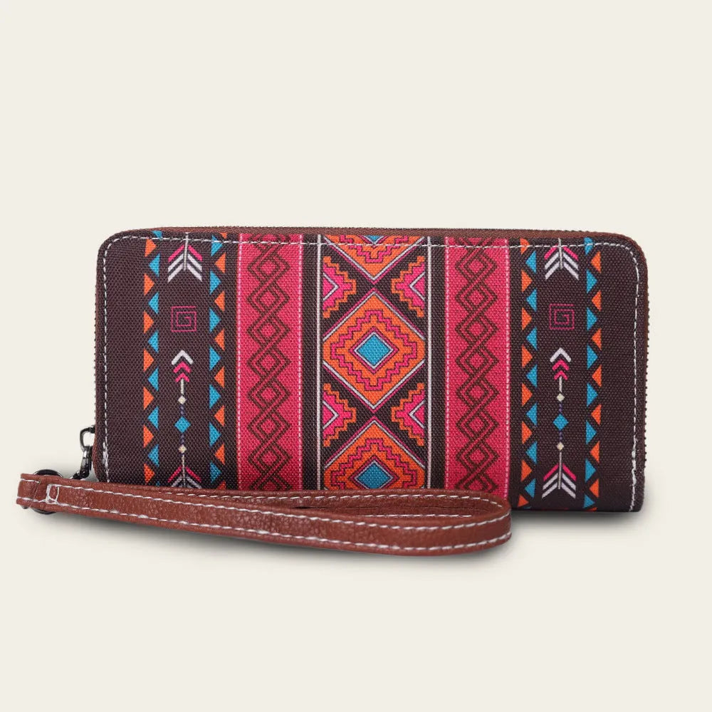Bohemian wind belt patterned RFID wallet in canvas with dimensions 20x10x2cm
