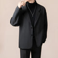 A man's loose-fit casual suit jacket in a polyester blend fabric, shown in one of four available colours.