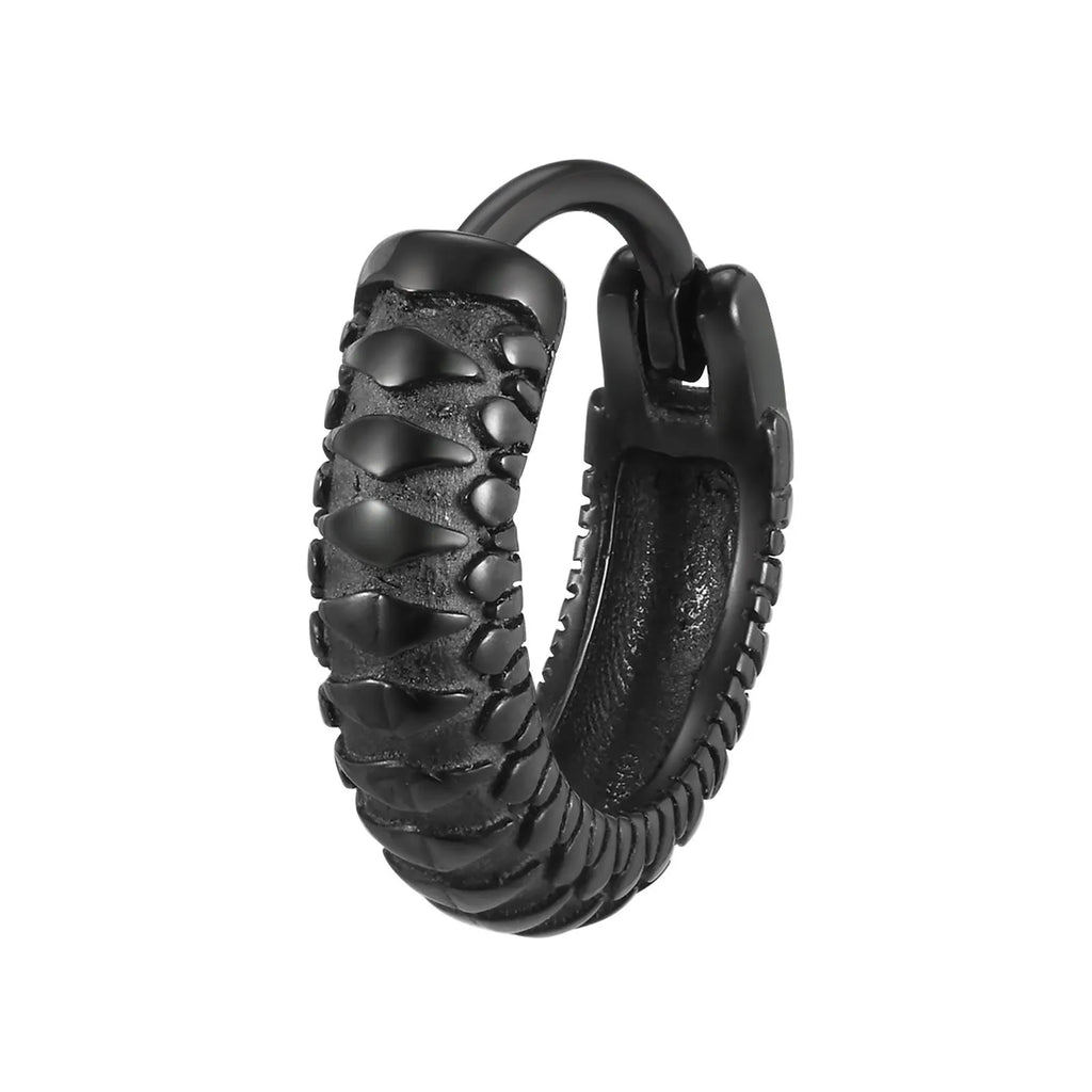 Stainless steel snake pattern earrings with butterfly clip fastening in black or gold finish