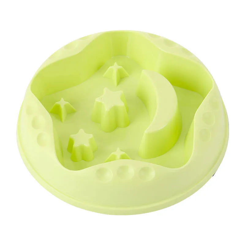 Moon star wings design dog slow food bowl in blue, grey, green, pink or yellow colours