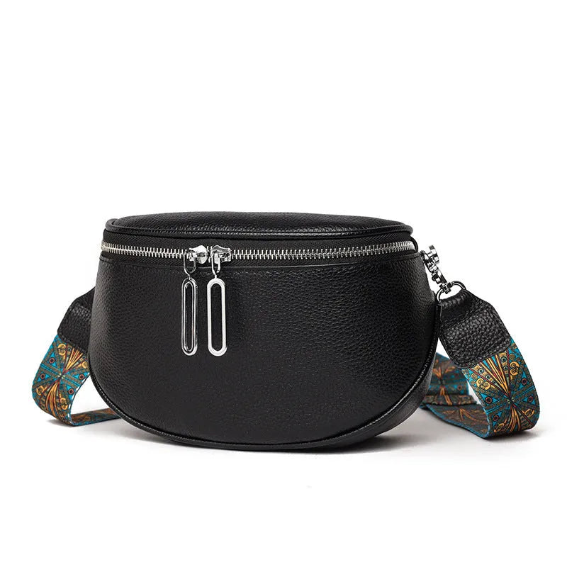 Soft PU women's messenger bag in saddle shape with single shoulder strap, shown in available colours