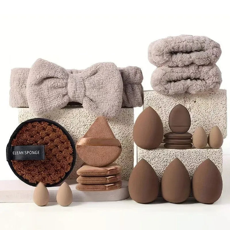 40-piece hydrophilic non-latex makeup sponge beauty tool set in brown pink purple colour options