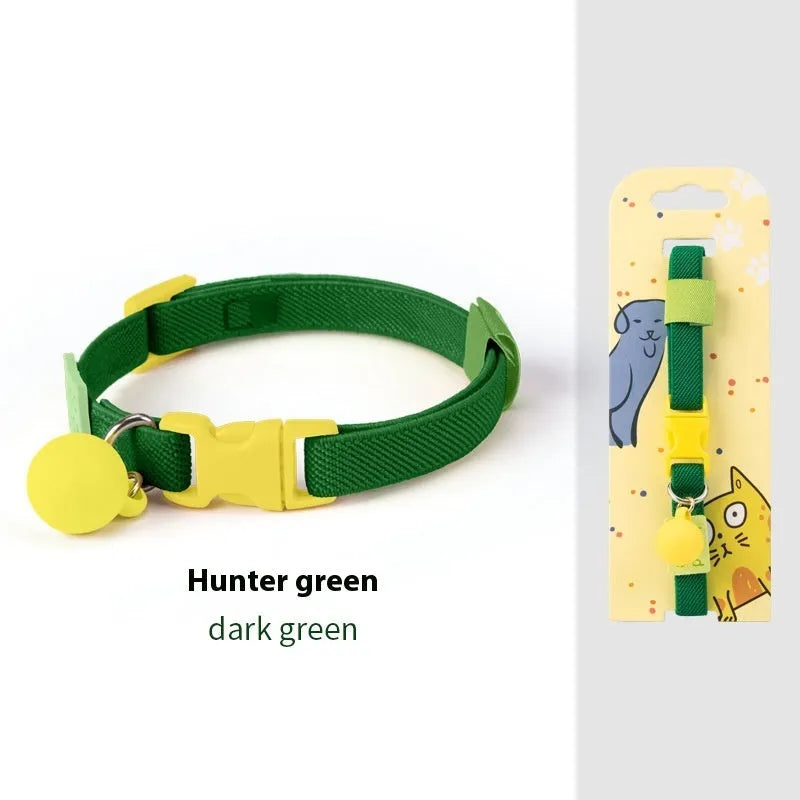 A high elasticity polyester pet collar for small dogs, shown in multiple solid colours on a white background.