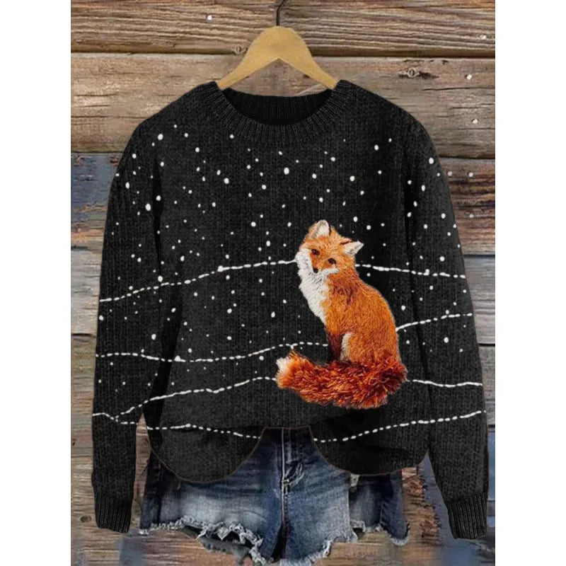 Women's round neck sweater featuring a digital printed little flower pattern in various colours.