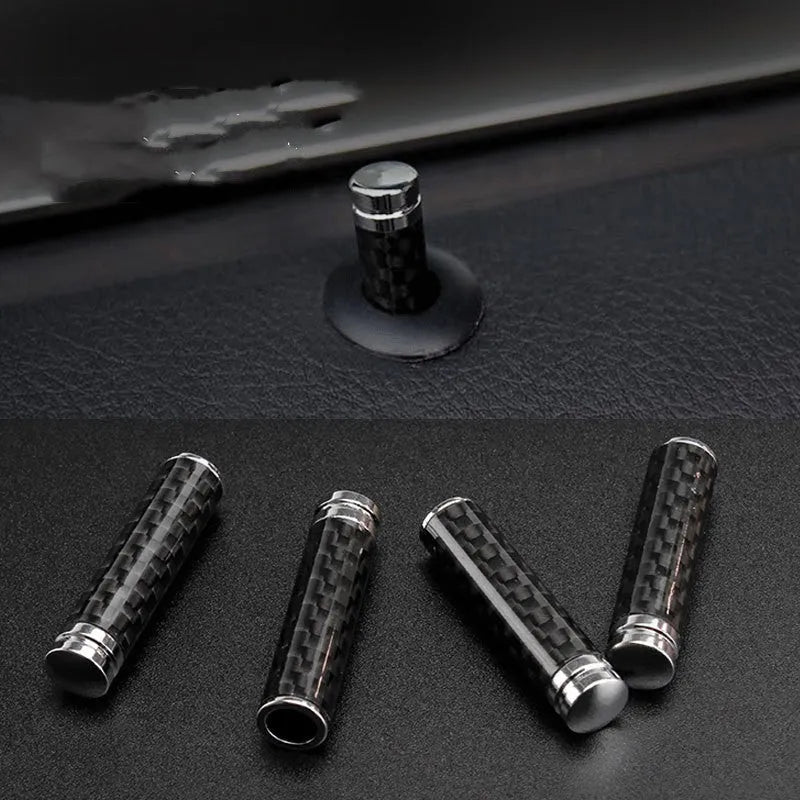 Set of four carbon fibre and metal car door lift handle covers for direct replacement installation.