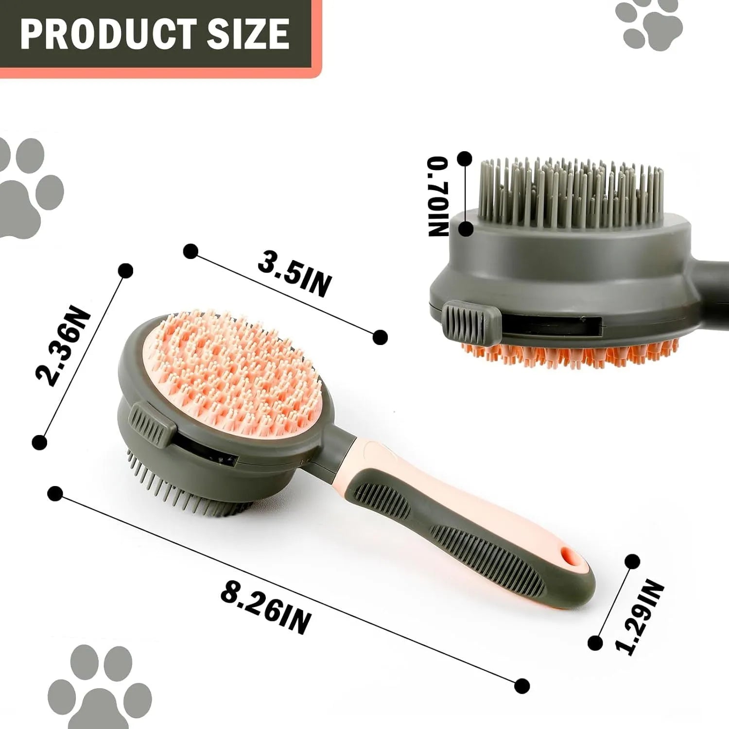 Double-sided cat grooming brush with release button in green and pink colour options