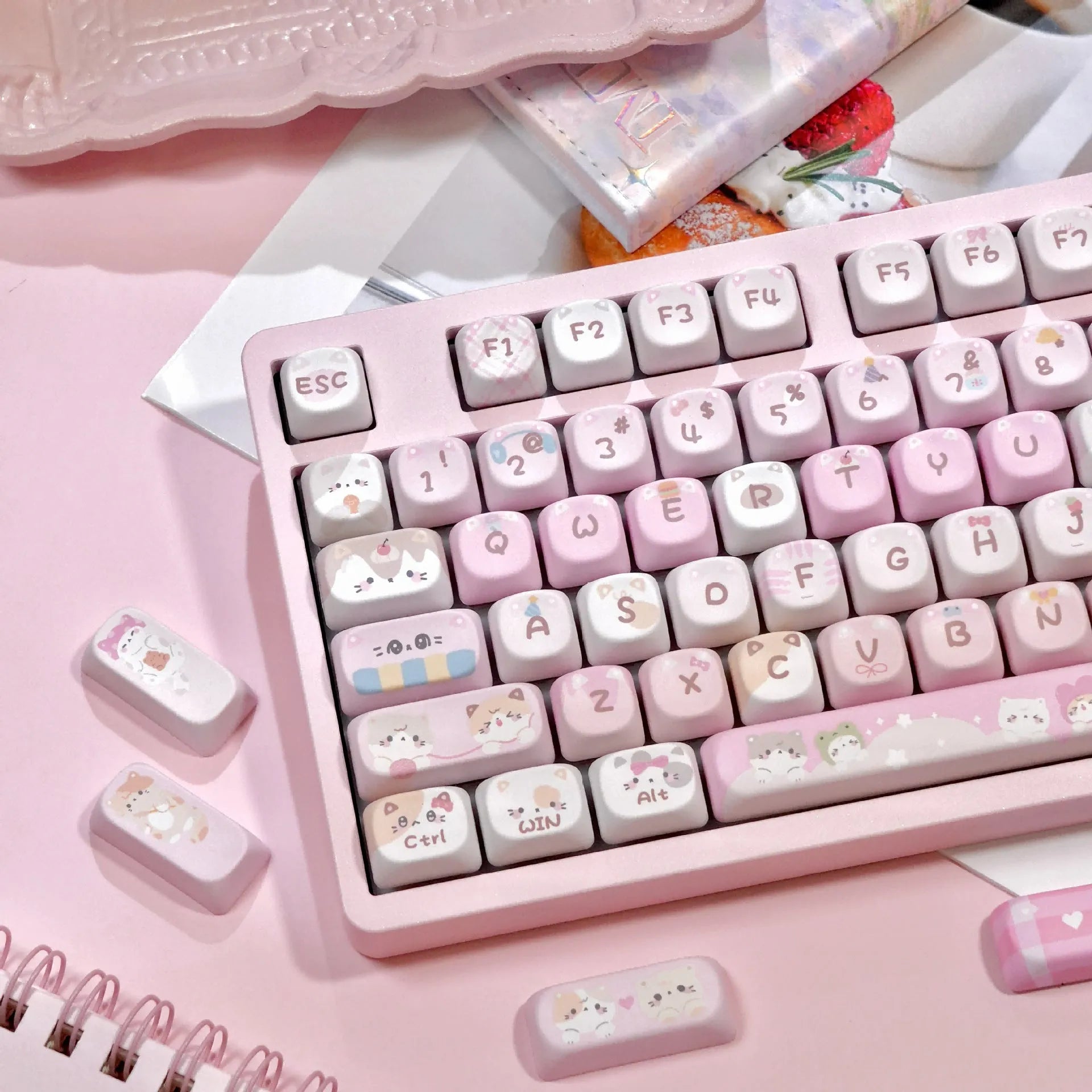 Pink cartoon designed MOA height key cap for mechanical keyboards, showing five-sided sublimation printing