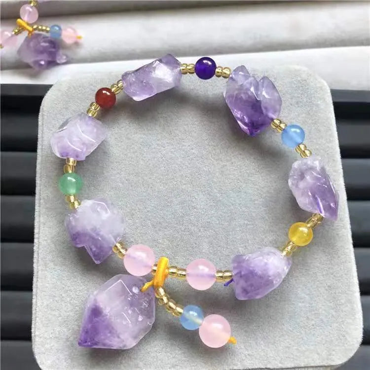 Natural shaped amethyst bracelet with fu character element for women's jewellery