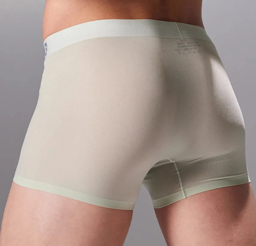 Men's lightweight seamless antibacterial sports underwear shown in black, blue, green, and silver colour options.