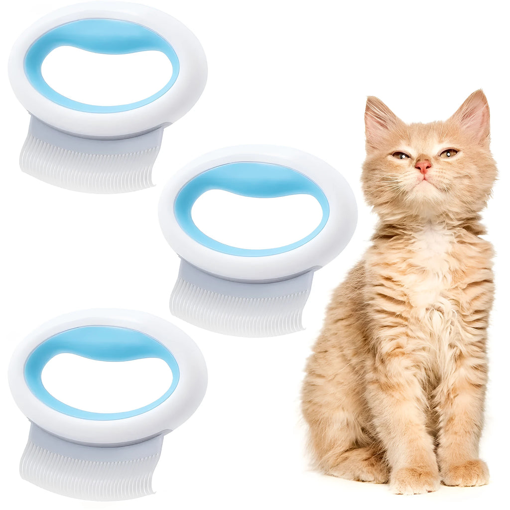 Blue pet grooming comb with ergonomic handle for deshedding and dematting cats and dogs