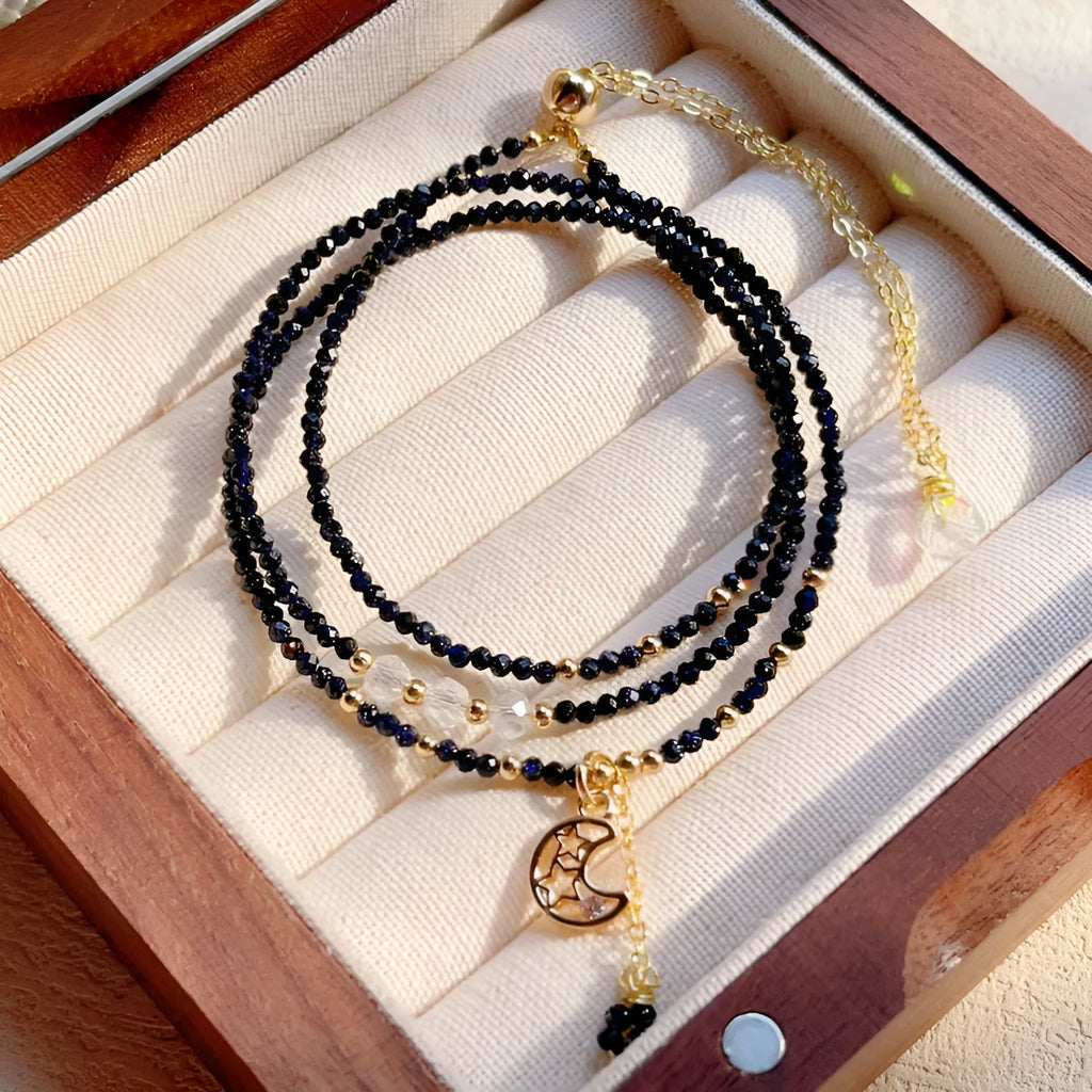 Blue sandstone three-ring bracelet for women with multi-layer gold design