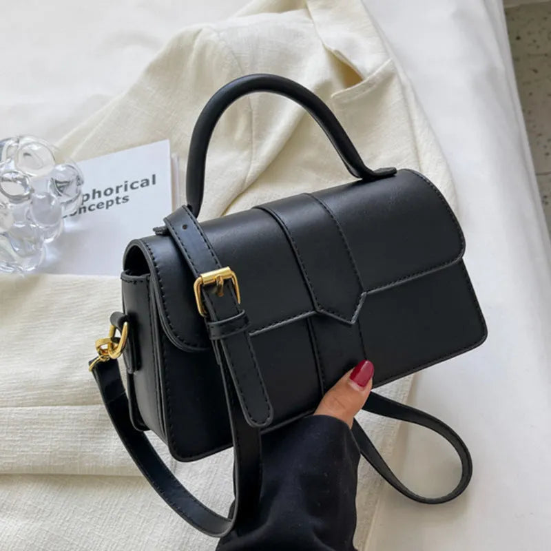 Women's PU messenger bag in horizontal square shape with sandwich pocket and file organiser interior