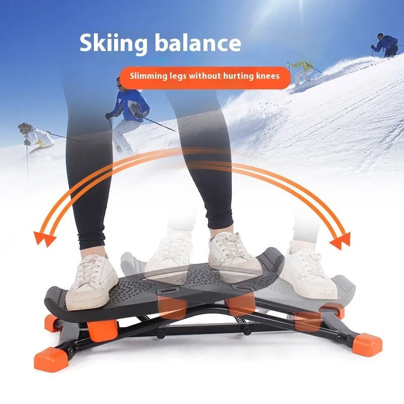 Black mini fitness skiing machine JS101A model with elastic hand straps for indoor exercise