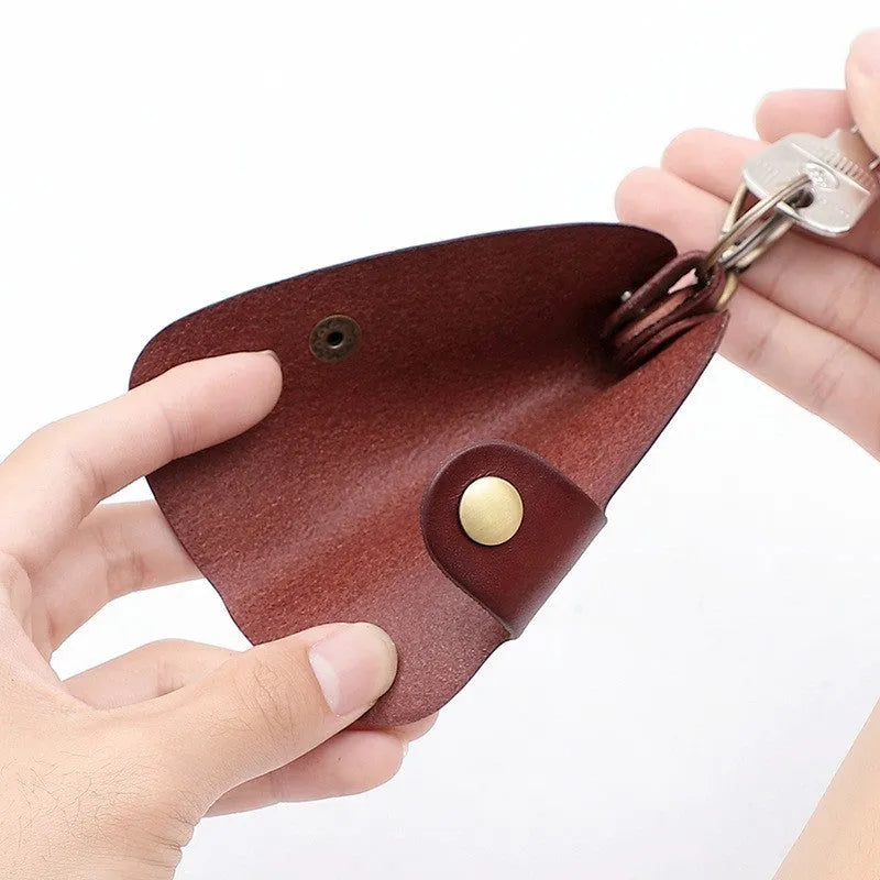 Genuine leather handmade car key case for short keys in black, brown, coffee and purplish red