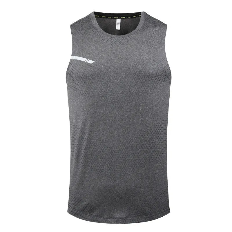 Men's solid colour quick-drying polyester sports tank top for summer outdoor activities.