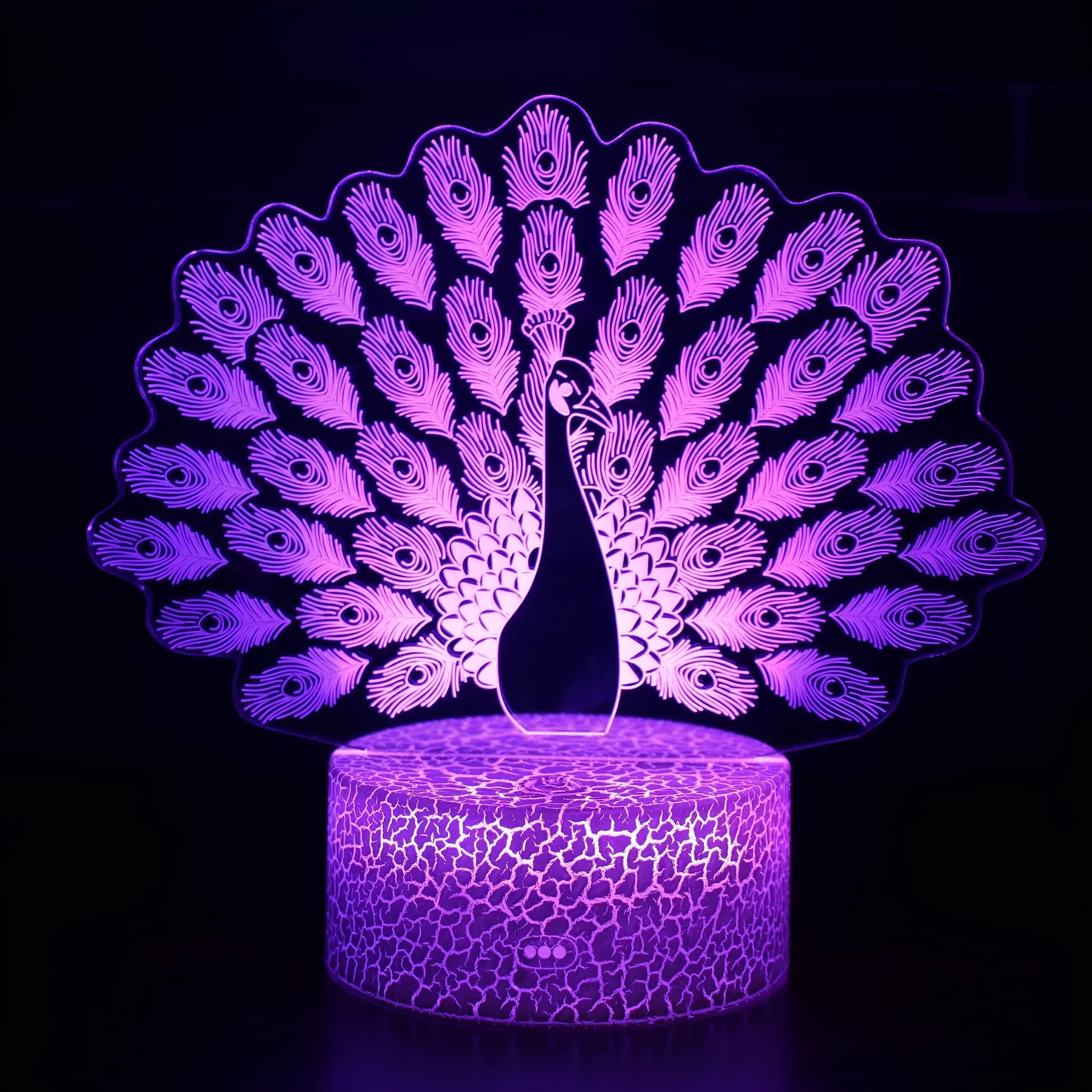 Small colourful USB table lamp with 3D acrylic crack-effect base and touch control on a wooden desk.