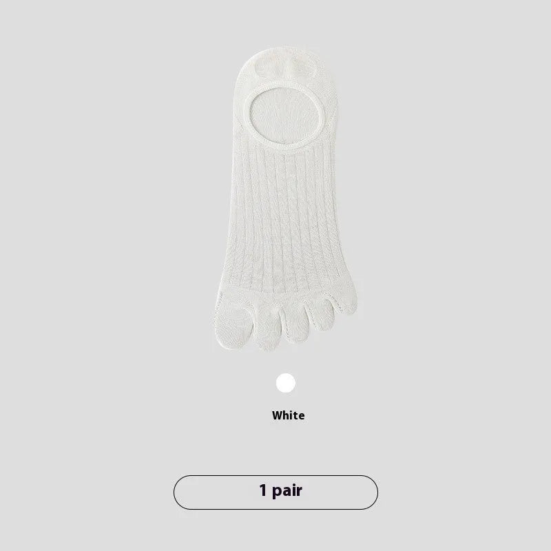 Men's five-finger invisible socks in modal fabric, shown in black, white, grey, and khaki colours
