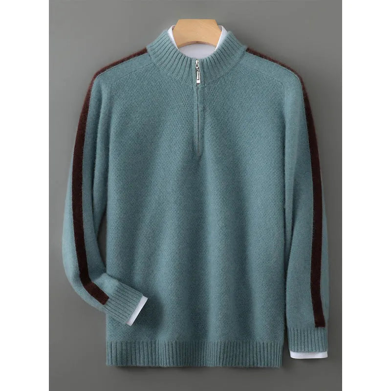 Half zip round neck wool sweater in slim fit for plus size available in four colours