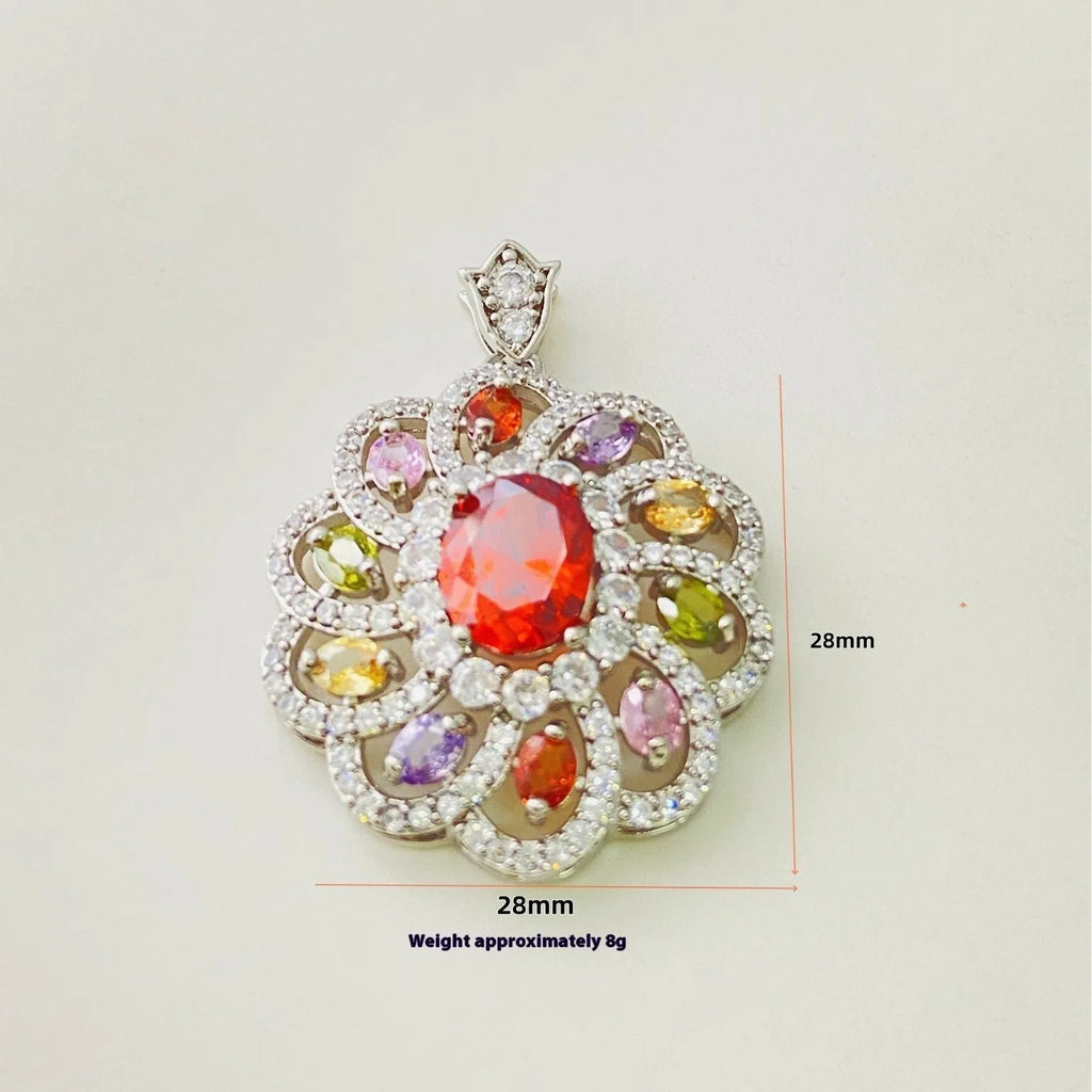 Women's flower-shaped zircon pendant necklace in gold, champagne gold, or platinum colour electroplated metal