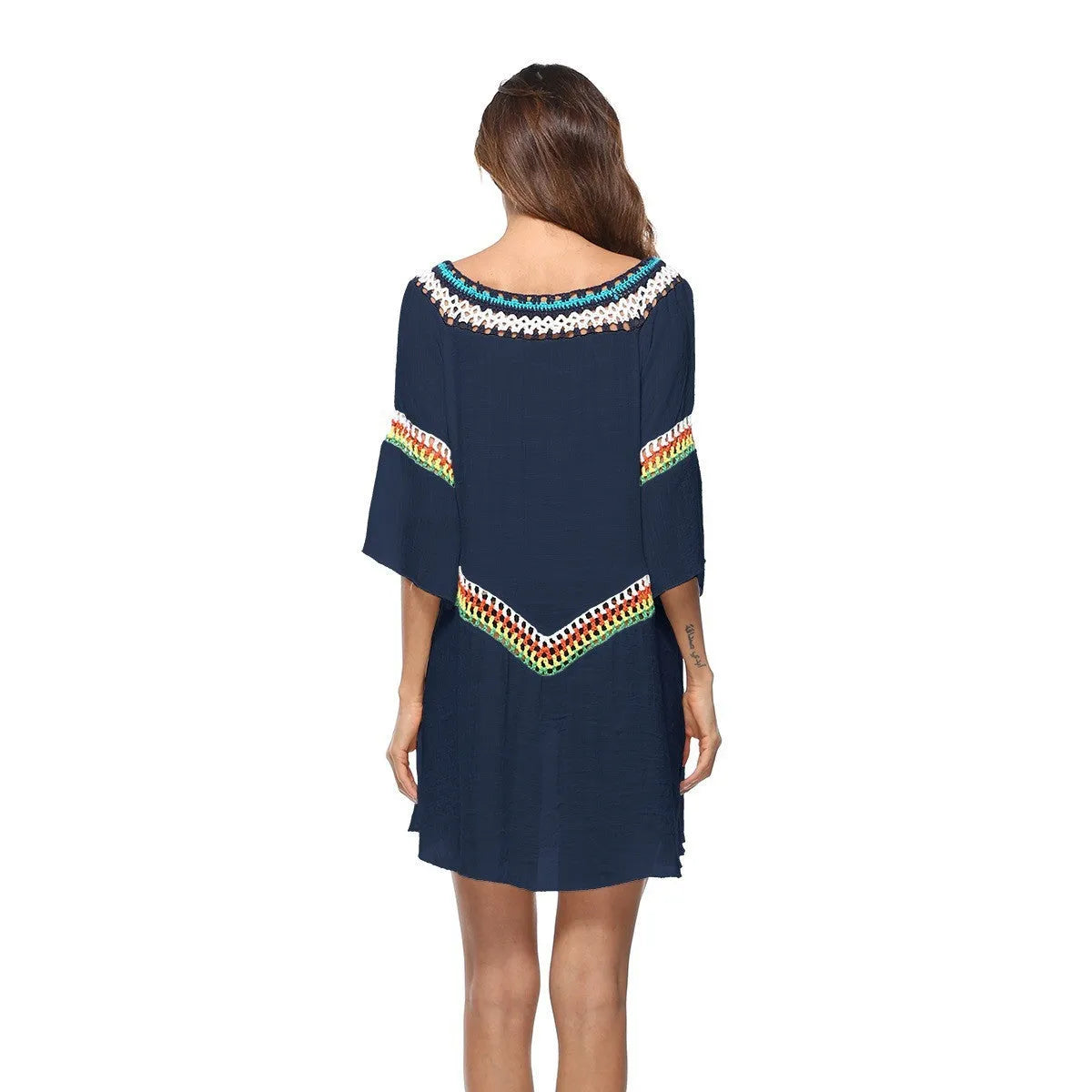 Crocheted acrylic beach cover-up in ethnic style for swimming and sun protection