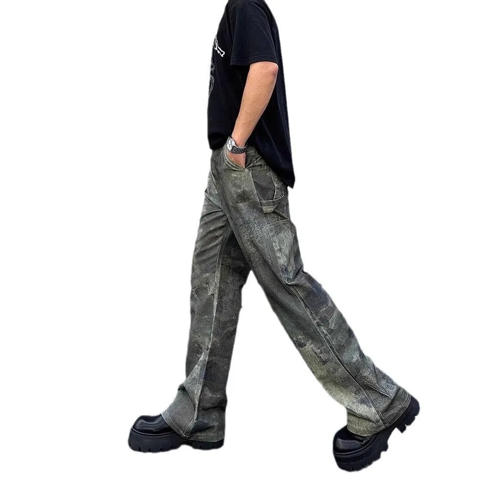 Men's straight leg camouflage jeans in cotton denim with digital pattern