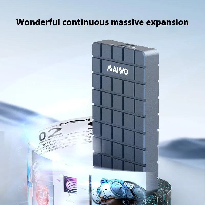 Silver USB4 M.2 NVMe hard drive enclosure showing compact aluminium design
