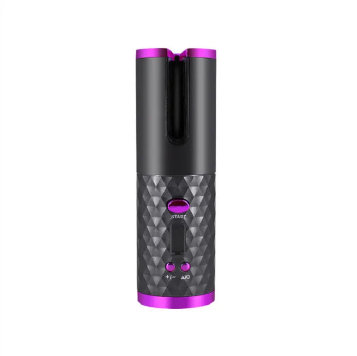 White USB curling iron with gold ceramic barrel and temperature control display