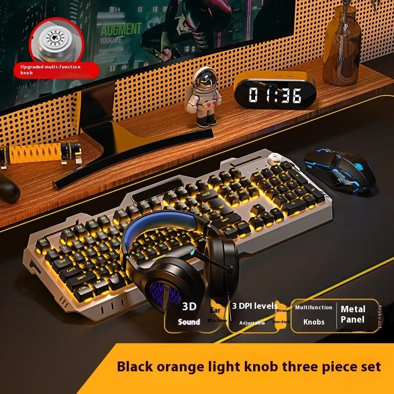 Aluminium mechanical-feel keyboard with control knob in silver black or metal grey colour with RGB lighting
