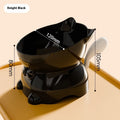 Stainless steel oblique anti-fall cat bowl in black, blue, pink, and yellow colour options.