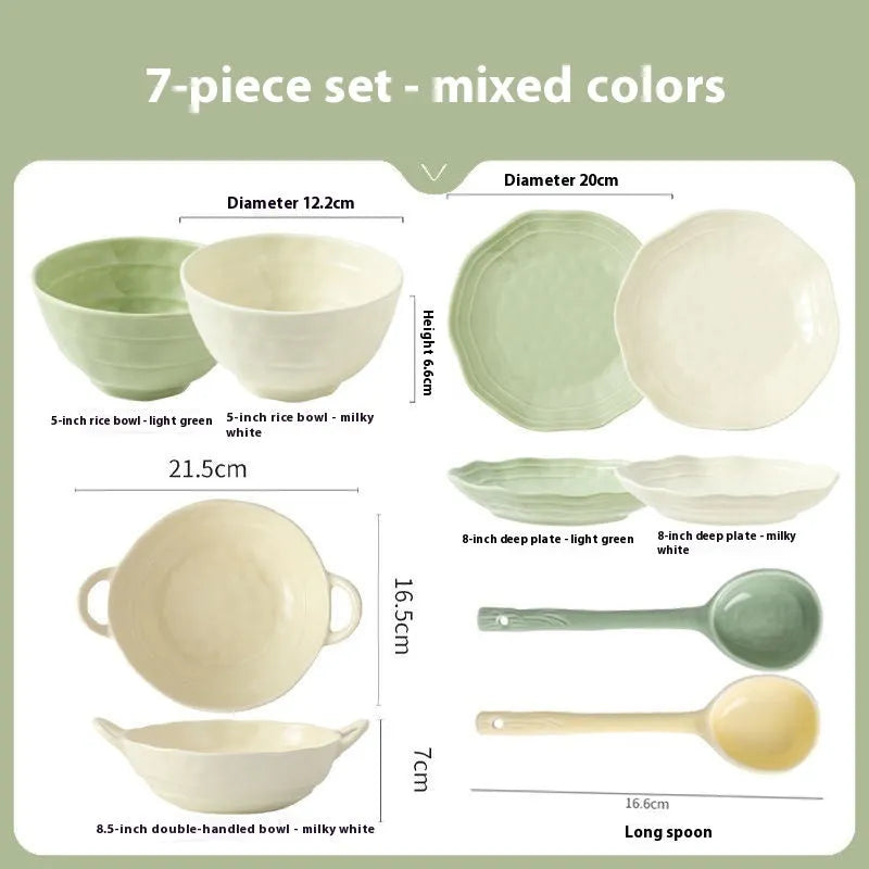 Seven-piece solid colour ceramic tableware set in Japanese modern style