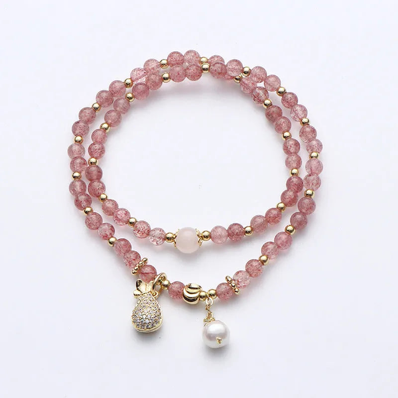 Strawberry quartz geometric crystal bracelet for women with money drawing and luck changing intentions