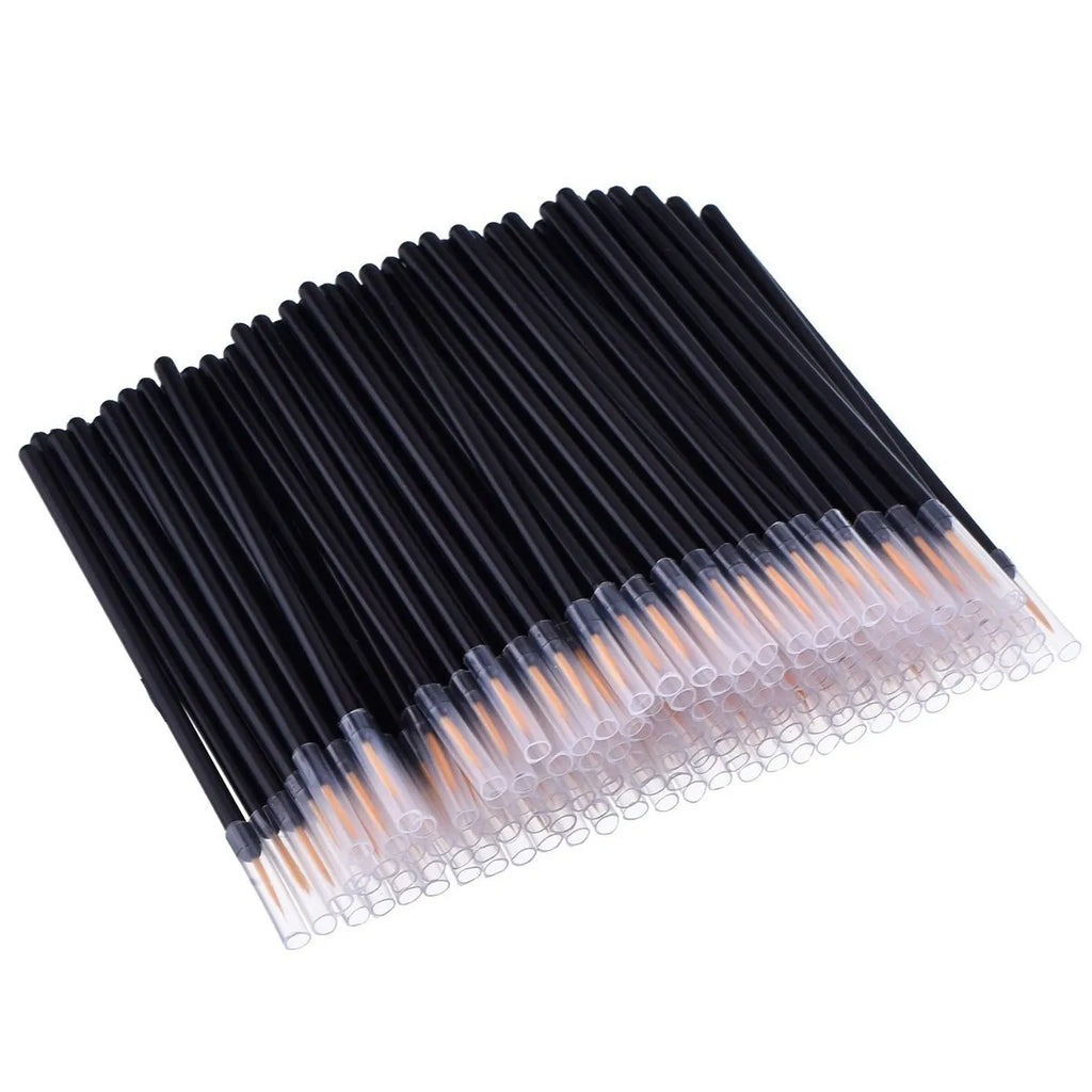 One hundred disposable eyeliner brushes with ultra-fine point applicators and protective plastic sleeves