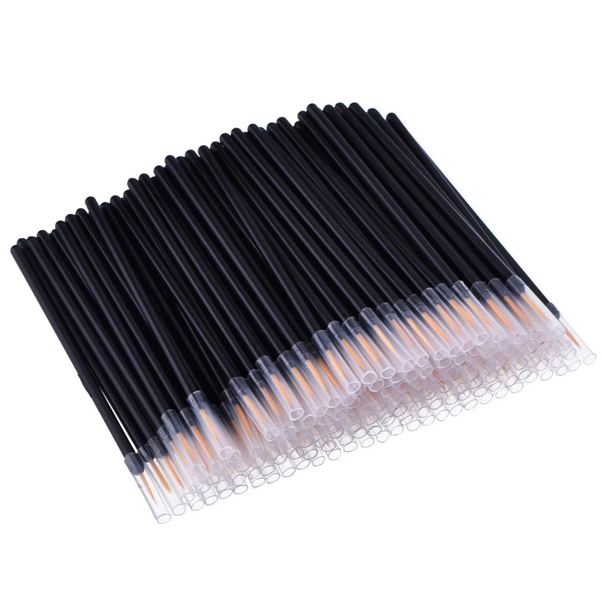 One hundred disposable eyeliner brushes with ultra-fine point applicators and protective plastic sleeves