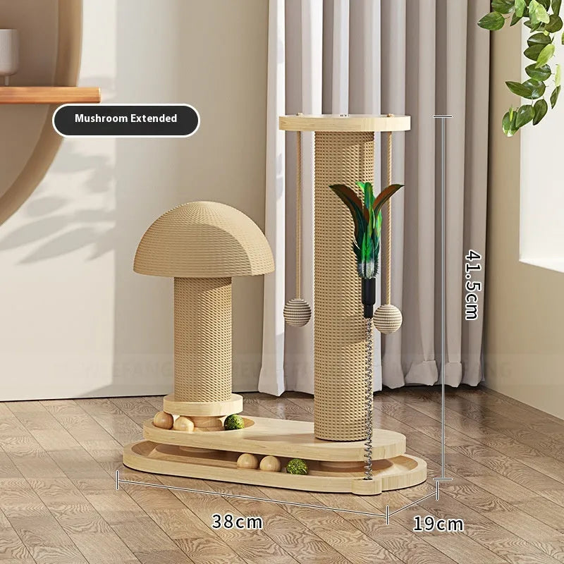 Solid wood cat scratching post with turntable climbing frame in multiple design variations