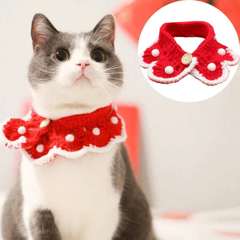 Handmade cartoon-pattern wool knitted collar for small pets in milk cotton yarn.