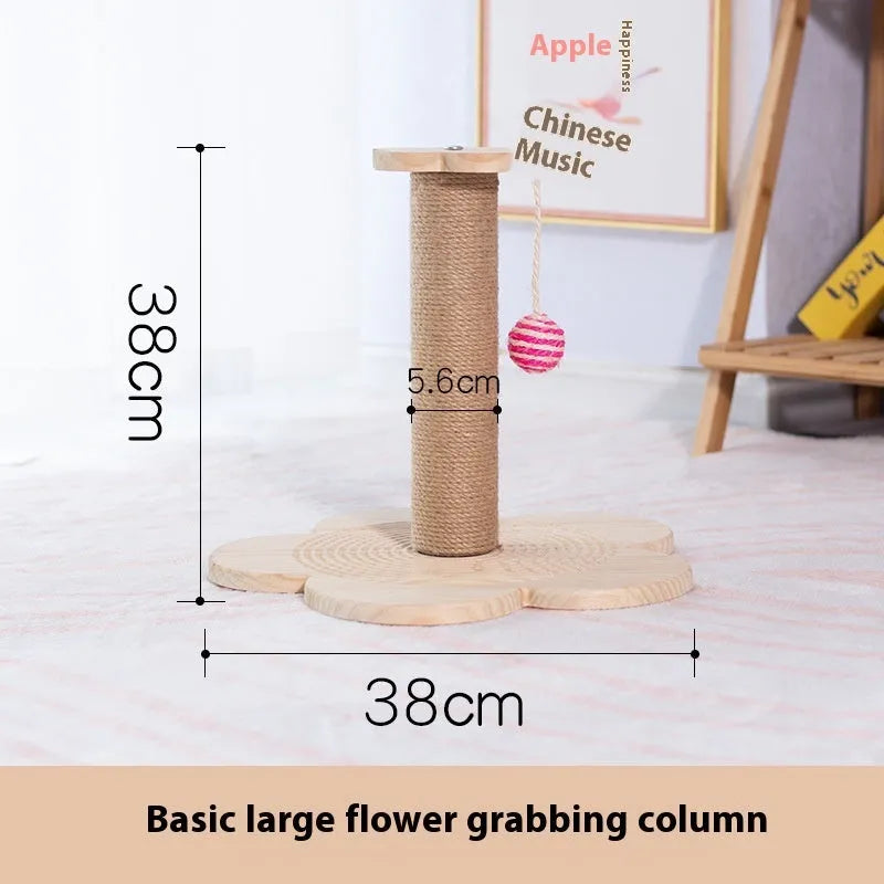 Solid wood cat scratching post with turntable climbing frame in multiple design variations